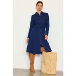 Skies Are Blue 💕💕 Long Sleeve Denim Shirt Dress ~ Dark Blue Large L NWT Photo 9