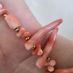 Vintage Pink Salmon Coral Shell Necklace Gold Tone Beads Estate Jewelry Orange Photo 1