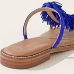 Chico's Blue Tan Suede Tassel Fringe Suede Slide Sandals Beach Summer Spring Photo 3