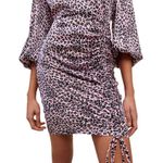 Maje Draped Leopard Print Mini Dress Women's XL Pink Faux Wrap Ruched Party NWT Photo 3
