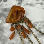 Vintage Art Deco Baltic Amber Collar Pin Brooch Dangle Beds Chain Gold Tone Photo 2