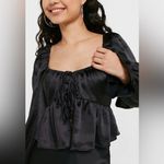 Top Shop Black Satiny Puffed Sleeve Blouse Size 10 Photo 3