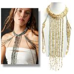 Free People  Bohemian Beaded Festival Baez Body Chain Mustard Paprika Statement Photo 6