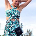 ZARA  Collection‎ Size S Cutout Halter Strappy Mini Dress Green Black Tropical Photo 0