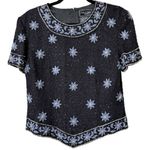 Cote d’ Azur medium vintage silk beaded sequin floral formal top evening wear Black Photo 11