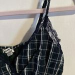 American Eagle Outfitters XS Summer Top Navy Beige Plaid Babydoll Lace Photo 4