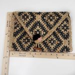 America & Beyond Printed Woven Jute Boho Envelope Clutch Bag Tan Black Photo 10