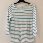 J. Crew Factory White &‎ Turquoise Stripe Long Sleeve Boatneck Tee Blue Size XXS Photo 1