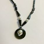 Hematite & Moonstone Milky Cat Eye Necklace 19” Black Photo 4