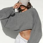 Women's Casual Oversized Crop Sweatshirt Gray Size XL Photo 0