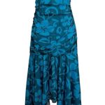 VTG Y2K 90s Sz 10 Asymmetric Dress Fairy Midi HOCO Floral Mesh Strapless Ruffle Blue Photo 0