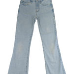 frame denim FRAME Le Crop Mini Boot Jeans Light Wash Distressed Raw Hem Size 26 Kick Flare Photo 0