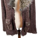 Y2K Ceres Fairy Grunge Faux Fur Chunky Knit Open Cardigan Women’s L Chocolate Brown Size L Photo 5