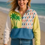 Aviator Nation Palm Tree Tropical Quarter Zip Sweatshirt NWT RARE oversized Photo 1