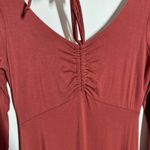 Sozy Sarah Long Sleeve Dress Women M Burnt Red Ruched Neckline Thumb Hole Pocket Size M Photo 4