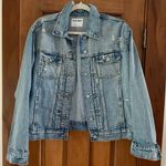Old Navy  Distressed Jean Jacket Womens Large Long Sleeve Light Wash Blue Denim Photo 0