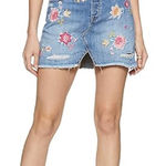 American Eagle Women's Plus 18 Floral Embroidered Distressed Denim Mini Skirt Photo 0