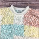 90S VINTAGE PASTEL COLOR BLOCK HAND CABLE KNIT SWEATER White Size M Photo 3