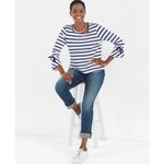 Chico's  Womens Blue Striped Flare Sleeve Square‎ Neck Top sz 1P Nautical Preppy Photo 1