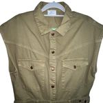 BOBBLES AND LACE WOMEN TAN DENIM JUMPSUIT SLEEVELESS WOMENâ LARGE SNAP POCKETS Photo 5