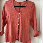 Flax  Women's 100% Linen Orange & Tan Button Down Scoop Neck Shirt, Size S Photo 0