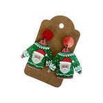Acrylic Festive Glittery Santa Ugly Christmas Sweater Drop Earrings Green Photo 0