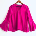 Nordstrom Eclair Blouse S Lace Up Bell Sleeve Flounce Fuchsia Pink Vibrant Neon Photo 2
