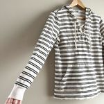 Splendid French Terry Hoodie Sweatshirt Lace-Up Front Cream & Black Stripes, S Photo 5