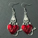 Gothic Bat‎ Heart Shaped Devil Design Silver/Red Zinc Alloy Dangle Earrings Silver Photo 7