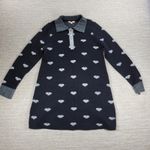 Lisa Todd Sweater Dress Medium Black Gray Heart Print Collared Long Sleeve Knit Photo 0