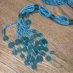 Vintage Seed Beaded Belt Woven Indonesia Boho Handmade Turquoise Blue Green Photo 2