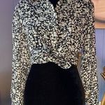Vintage 90s B1ue Diamond Sheer Floral Button Down Collared Black & White Blouse Size M Photo 0