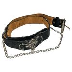 Black leather belt with goth skull and chain design… unisex Gray Photo 5