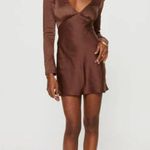 Princess Polly Nellie Chocolate Brown Satin Long Sleeve Mini Dress 0 Photo 2