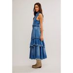 Free People  Western Bohemian Ruffle Denim Midi Maxi Dress Belted Cowgirl Small Photo 10