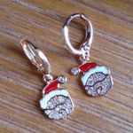 Small Gold Shimmer Santa Head Huggie Hoop Earrings Red Photo 1