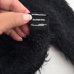 Line and Dot Fuzzy Knit Cropped Cardigan V Neck Button Up Sweater Black Small Photo 8