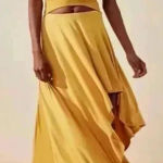 Free People NEW  Beach Bethany Midi Dress Cut-Out Asymmetrical Skirt Mustard Sz L Photo 0