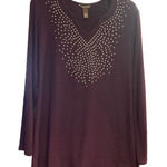 Bit & Bridle  Women’s Wine Studded Sweater‎ Size Medium Long Sleeves V Neckline Photo 0