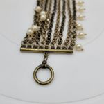 VTG Pinned Pearl Cuff Bracelet 8" Gold Tone White Beads Wide Toggle Closure Photo 3