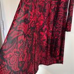 Investments Slim Factor by NWT Lace Print Open Cardigan Small Red Black Drape Photo 6