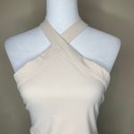 H&M NWT Beige Criss Cross Halter Back Bodycon Midi Dress L 12 Occasion Event Photo 1