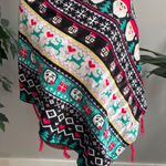 Christmas Santa Reindeer Snowman Fair Isle Poncho One Size Tassel Trim Black Photo 0