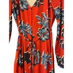 ZARA Orange & Blue Floral Long Sleeve Dress V Neck Button Front Casual Summer E24 Photo 2