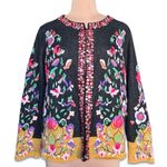 Y2K Michael Simon Black Floral Beaded Embroidered Cotton Cardigan Plus Size 1X Photo 10