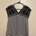 Lucky Brand Black and White Cap Sleeve Graphic Blouse Photo 0
