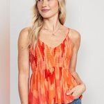 Old Navy NWOT Y2K  Mesh Babydoll Smocked Cami Swing Top Orange/Pink Size L Photo 0