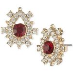 Marchesa Pave & Red Color Crystal Cluster Button Earrings in Gold Photo 0