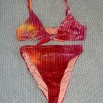 Dippin' Daisy's Dippin Daisy Velvet Pink Tie Dye High Waisted Cheeky Ribbed Bikini Set Sz Sm Photo 0