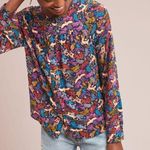 Anthropologie ๐๐ Colloquial Yoked Buttondown Blouse Oh Deer Novelty Print US 10 Photo 0